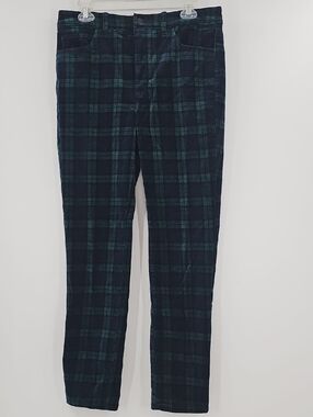 Talbots Velveteen Straight Leg Pants Green & Navy Plaid Size 8